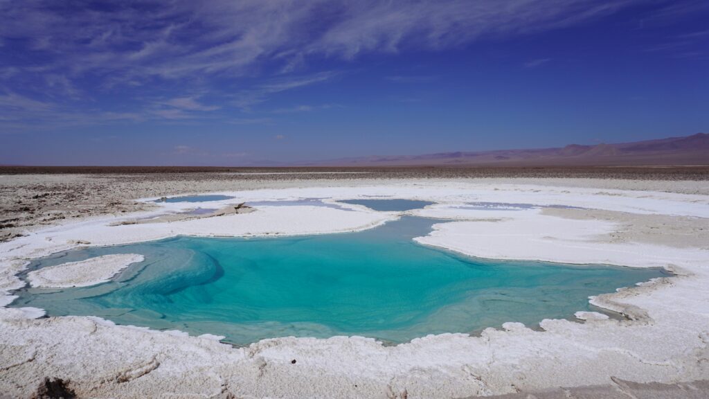 Beautiful turquoise salt lagoon in the desolate Atacama Desert, Chile.